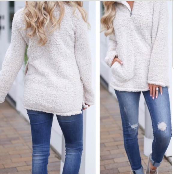 Soft Vegan Sherpa Half Zip Pullover - Picture 3 of 4